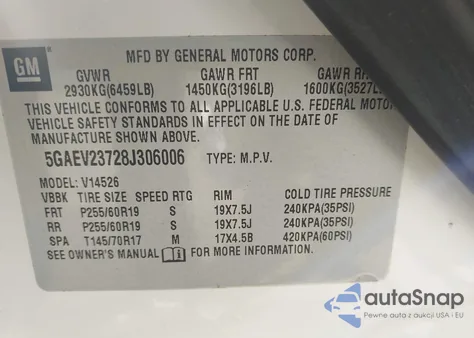 2008 Buick Enclave Cxl z USA, uszkodzony, nr VIN 5GAEV23728J306006
